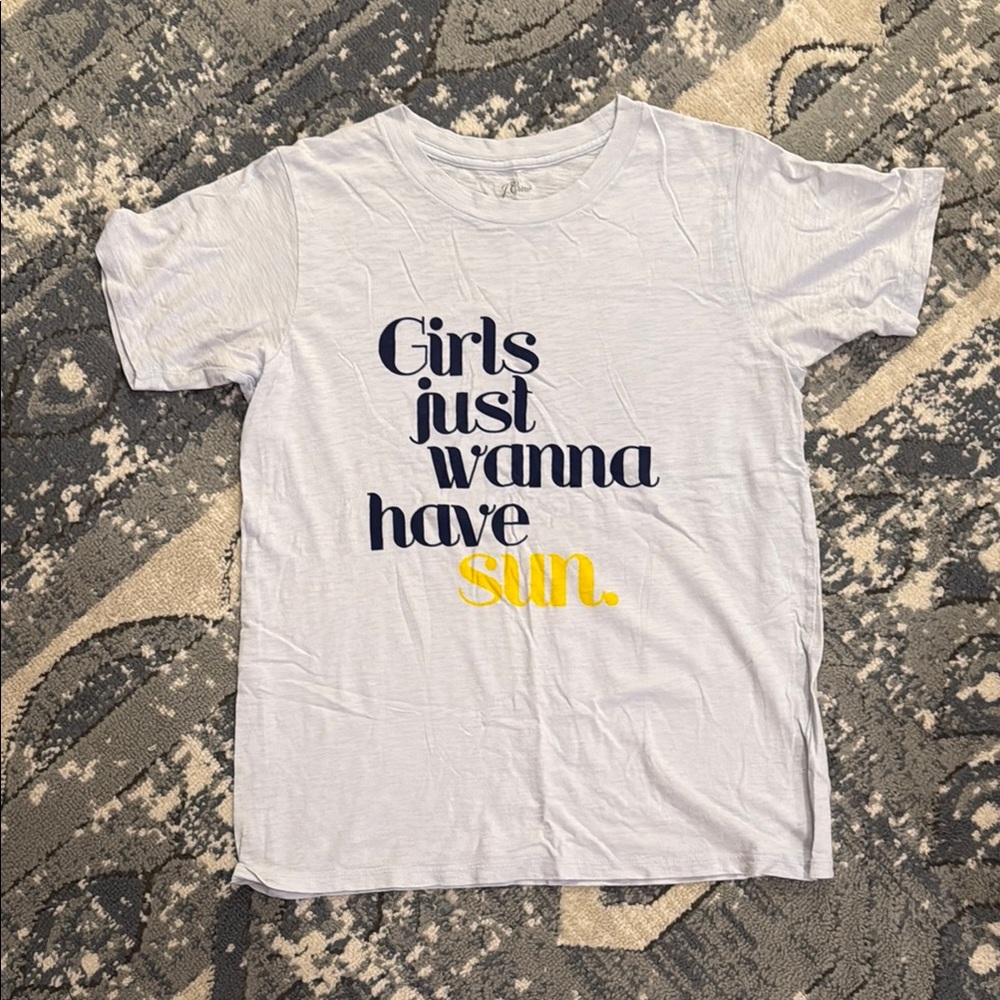 J. Crew White Tee with Navy and Yellow Graphic